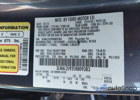 2014 Lincoln Mkz из США, поврежденный, VIN 3LN6L2J92ER809383